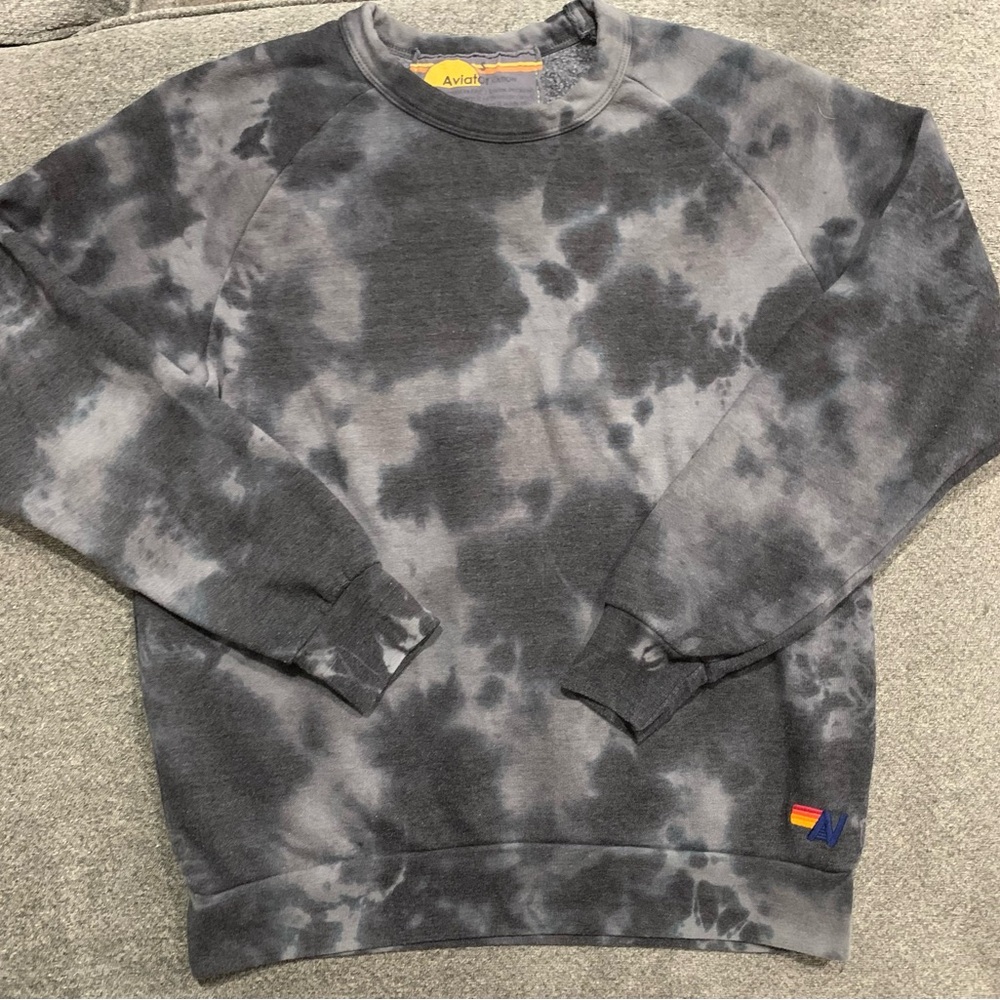 Aviator Nation Tie Dye Black and Grey Crewneck Size S